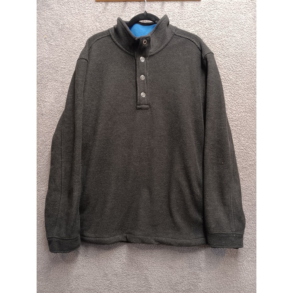 Tommy Bahama Men's L Fleece Pullover Quarter Button Gray Blue Inside
